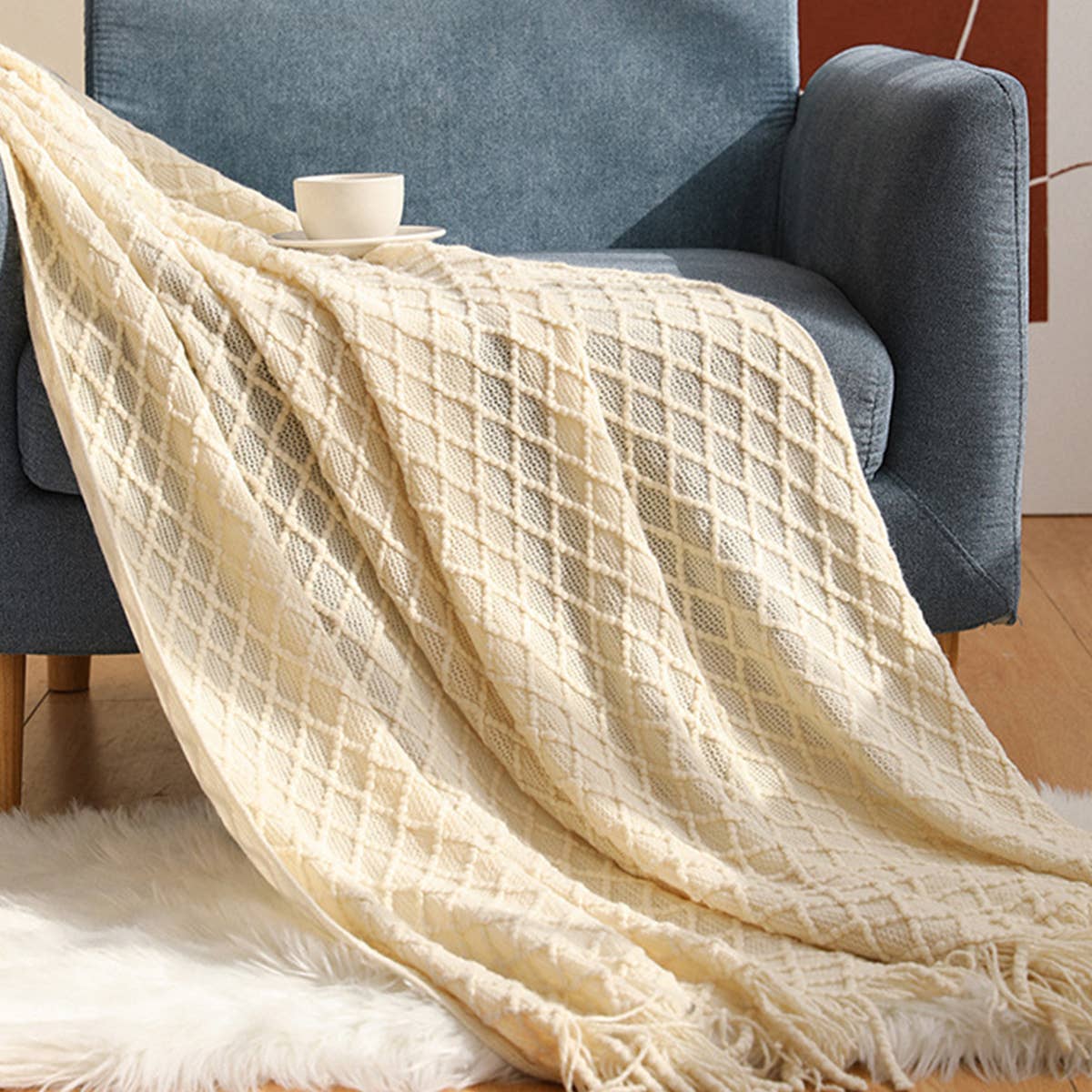KNITTED SOLID COLOR SOFA BLANKET SHAWL BLANKET