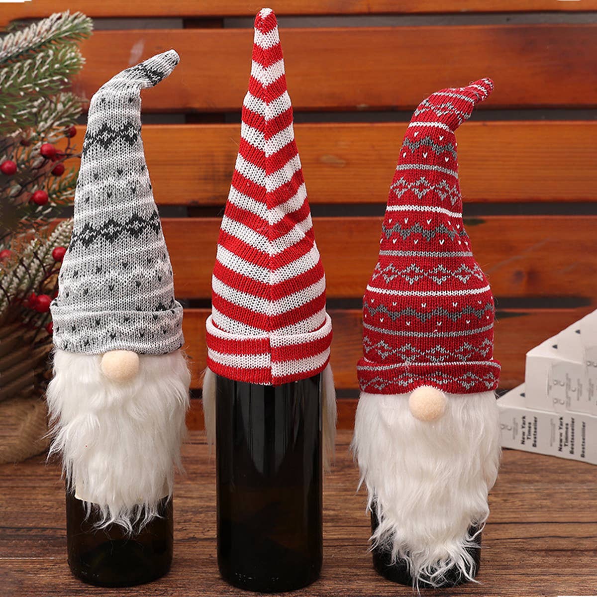 CWMM9411_CHRISTMAS FACELESS DOLL KNITTED WINE BOTTLE HAT