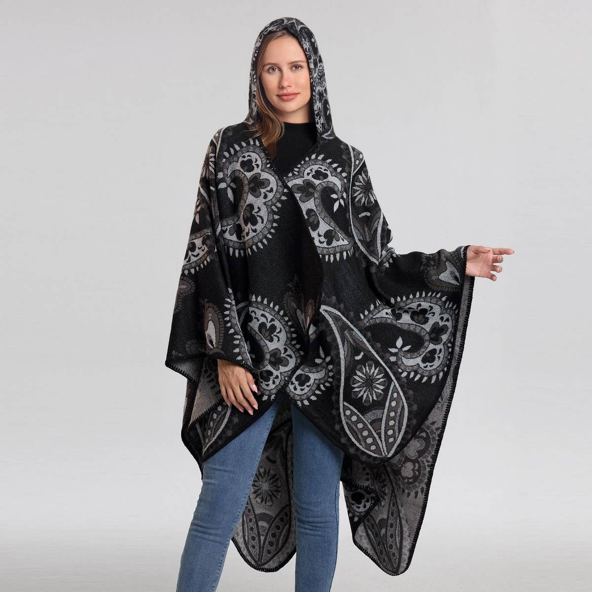 HOODED CAPE VERSATILE SUNFLOWER SCARF SLIT SHAWL
