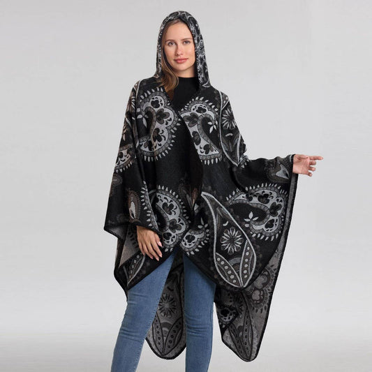 HOODED CAPE VERSATILE SUNFLOWER SCARF SLIT SHAWL