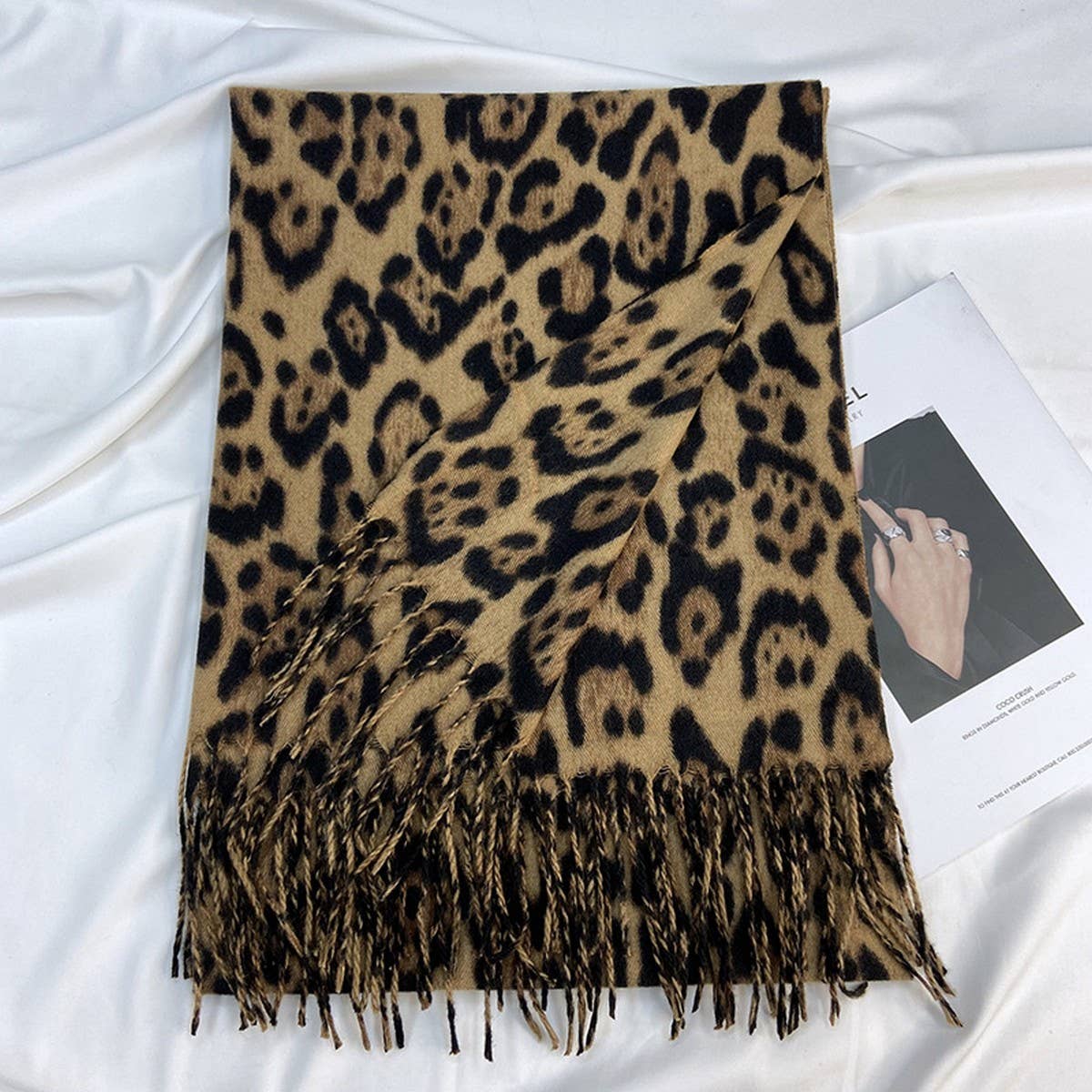 Leopard Print Scarf - Thick Tassel Winter Wrap