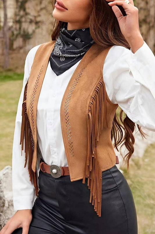 CWOCASL0056_SUMMER RETRO SHORT TASSEL SLEEVELESS VEST