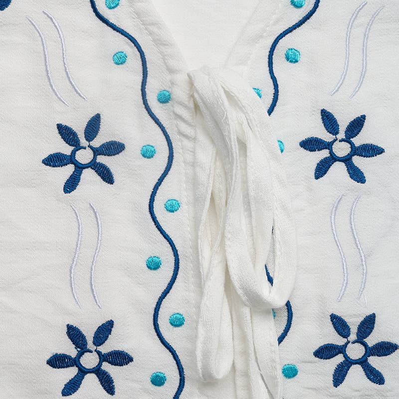 Embroidered cardigan and shorts two-piece set