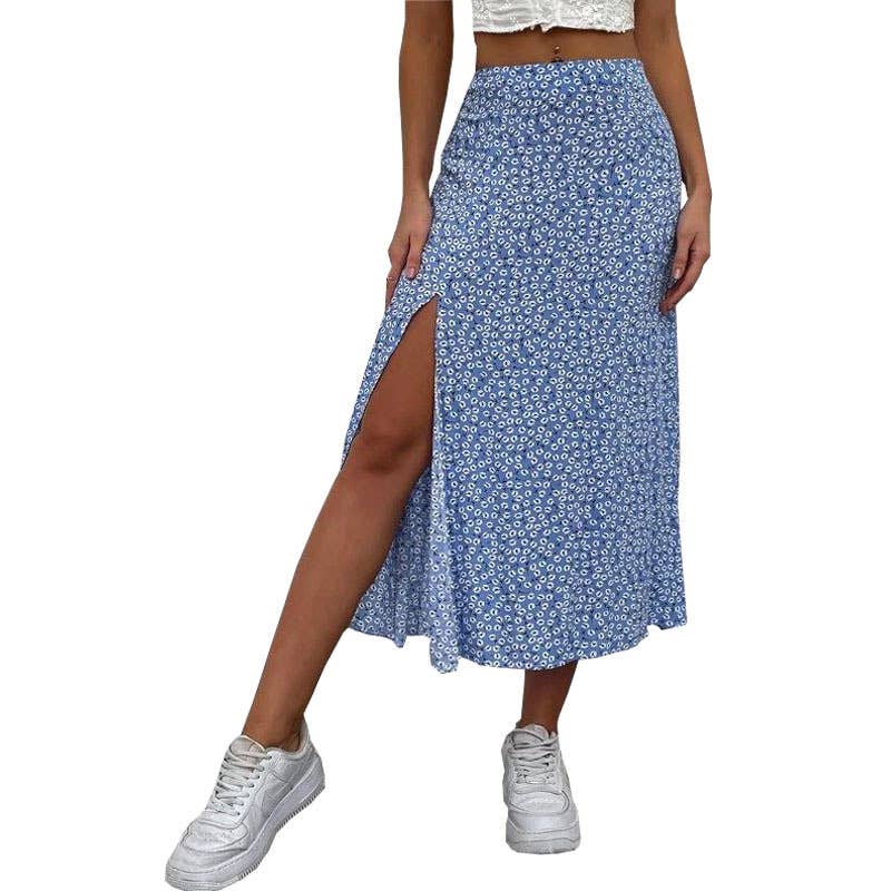 High-slit A-line body-hugging mid-waist skirt