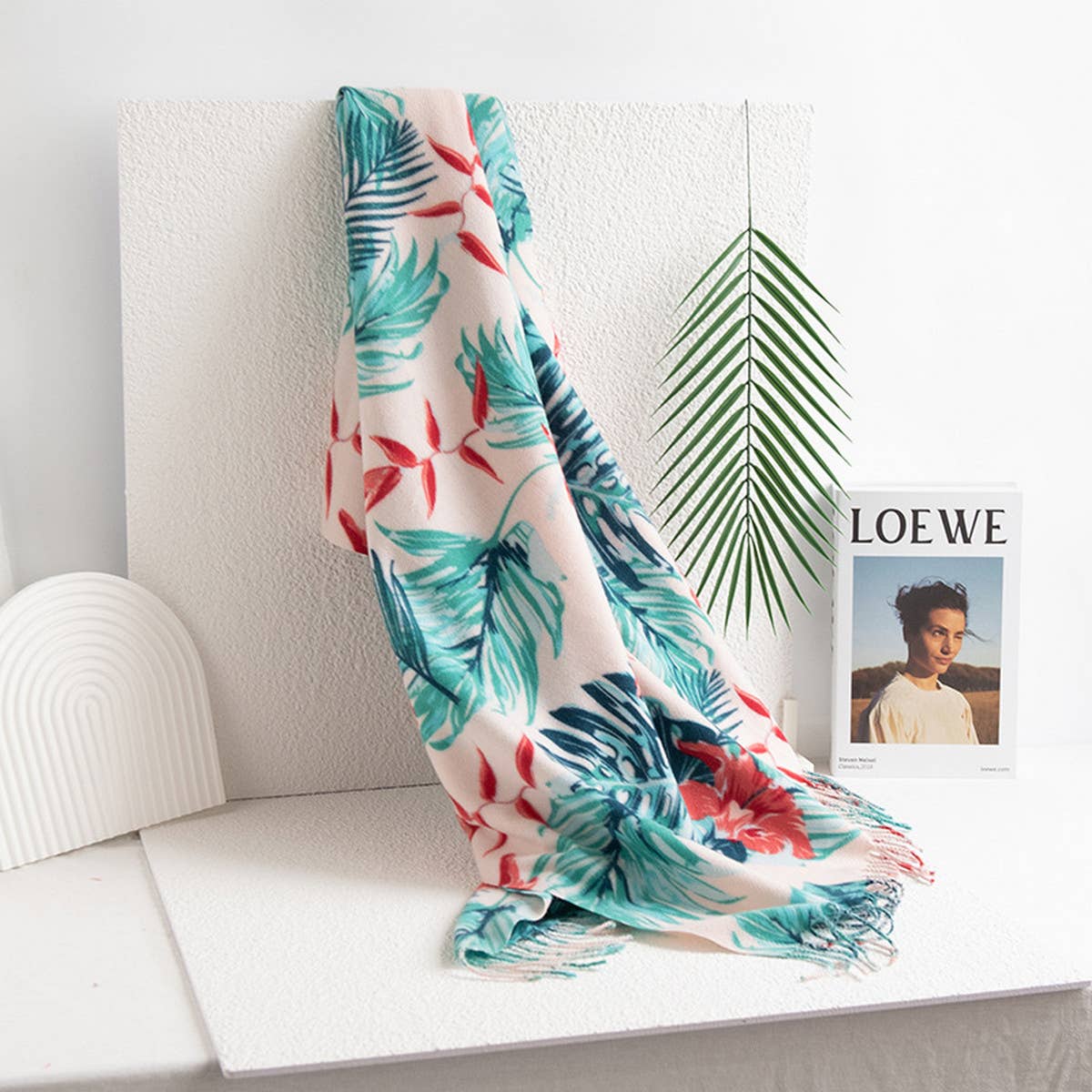 Leaf Print Tassel Scarf ??Soft Faux Cashmere Wrap_CWASC0915