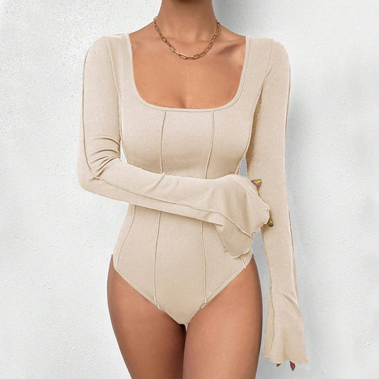 BACKLESS JUMPSUIT SQUARE COLLAR FLARED SLEEVES