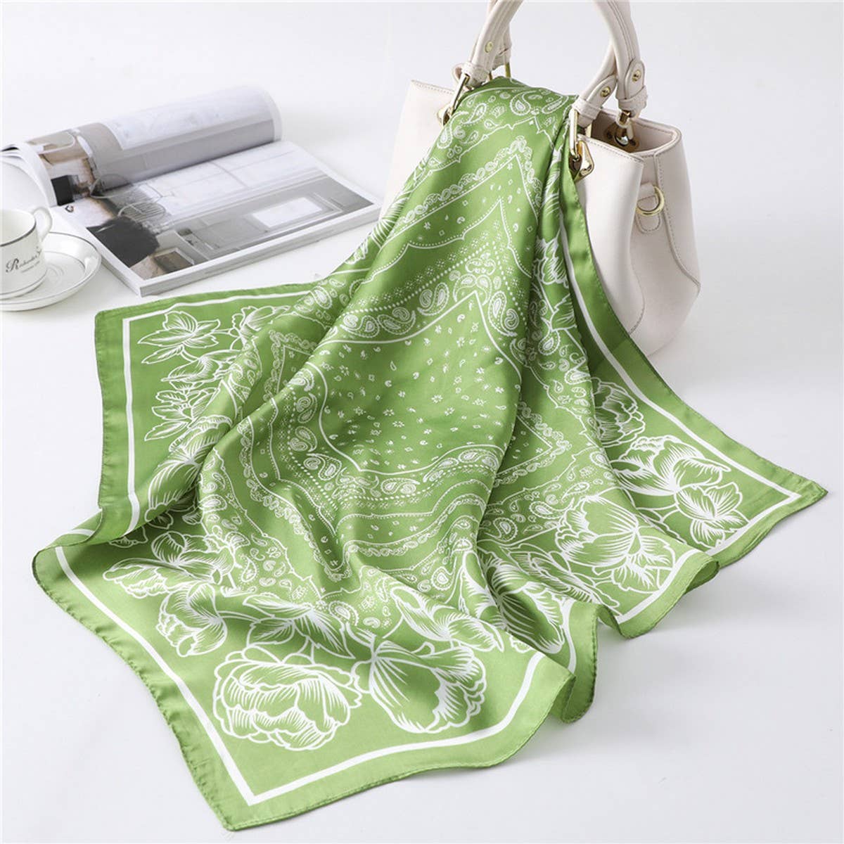27in Paisley Lace Print Satin Square Scarf Women_CWASC1435