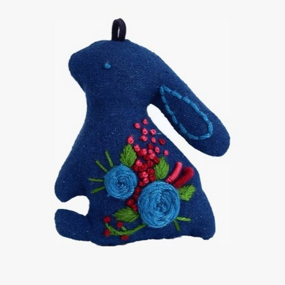 Embroidered Bunny Brooch with Blue Flower Charm