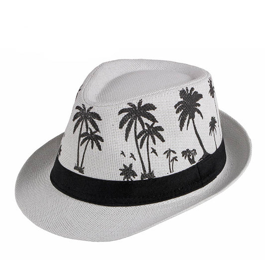STRAW BREATHABLE COCONUT TREE PRINTED JAZZ HAT_CWAH1915