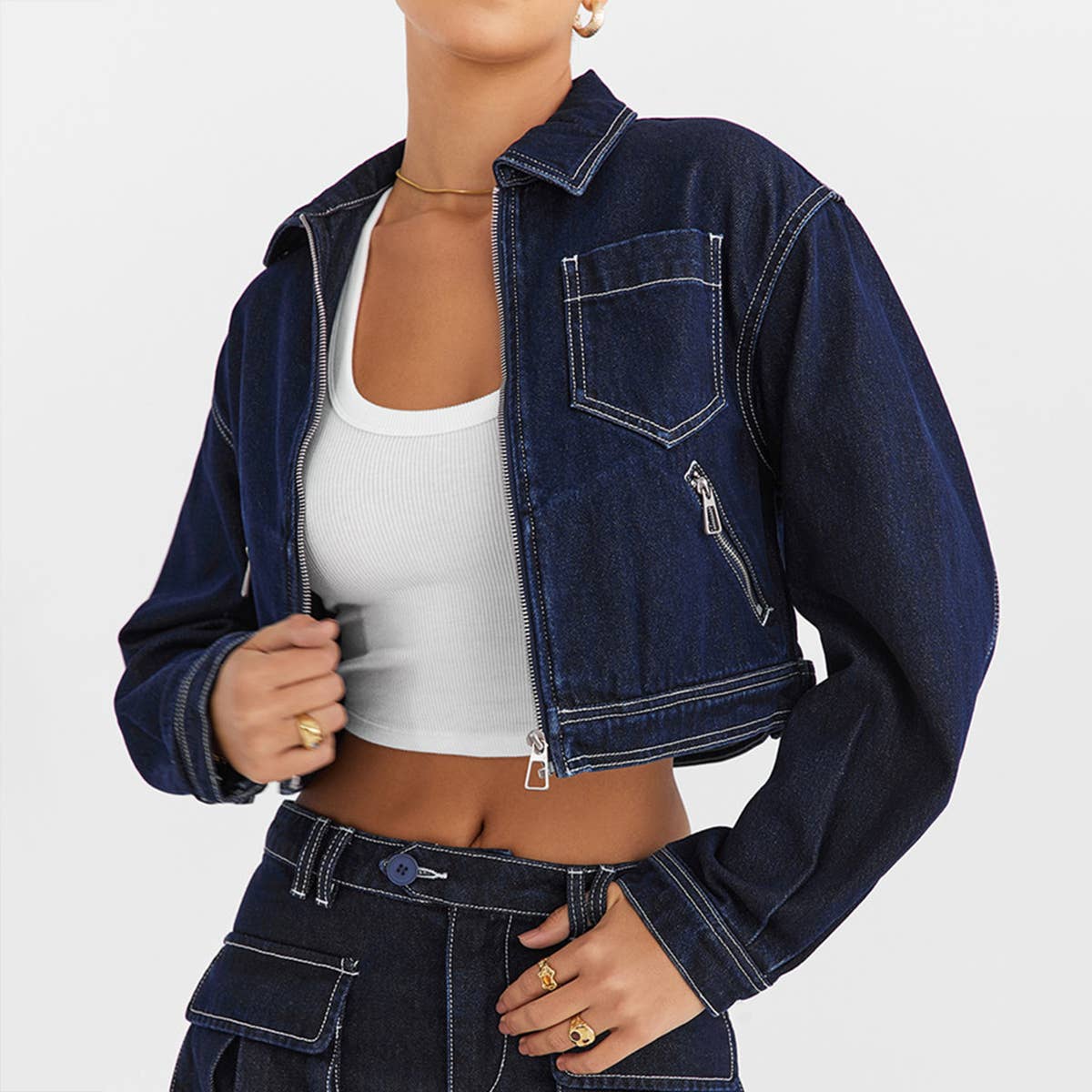 VINTAGE ZIPPER DENIM BAGGY ALL-MATCH SHORT JACKET