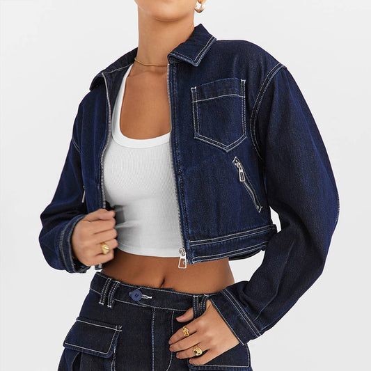 VINTAGE ZIPPER DENIM BAGGY ALL-MATCH SHORT JACKET