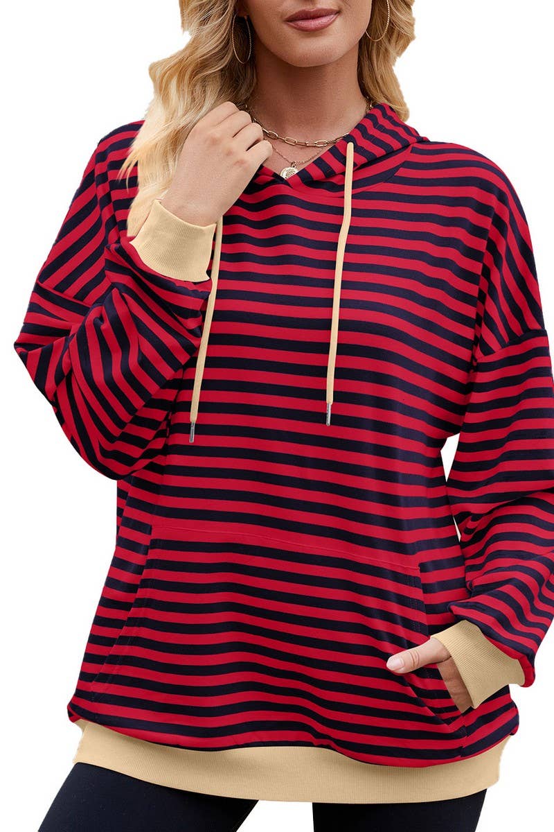 CWOHOL1112_STRIPED LOOSE HOODED CONTRAST COLOR SWEATSHIRT