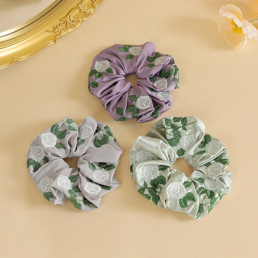 White Rose Embroidered Hair Tie for Qipao & Hanfu