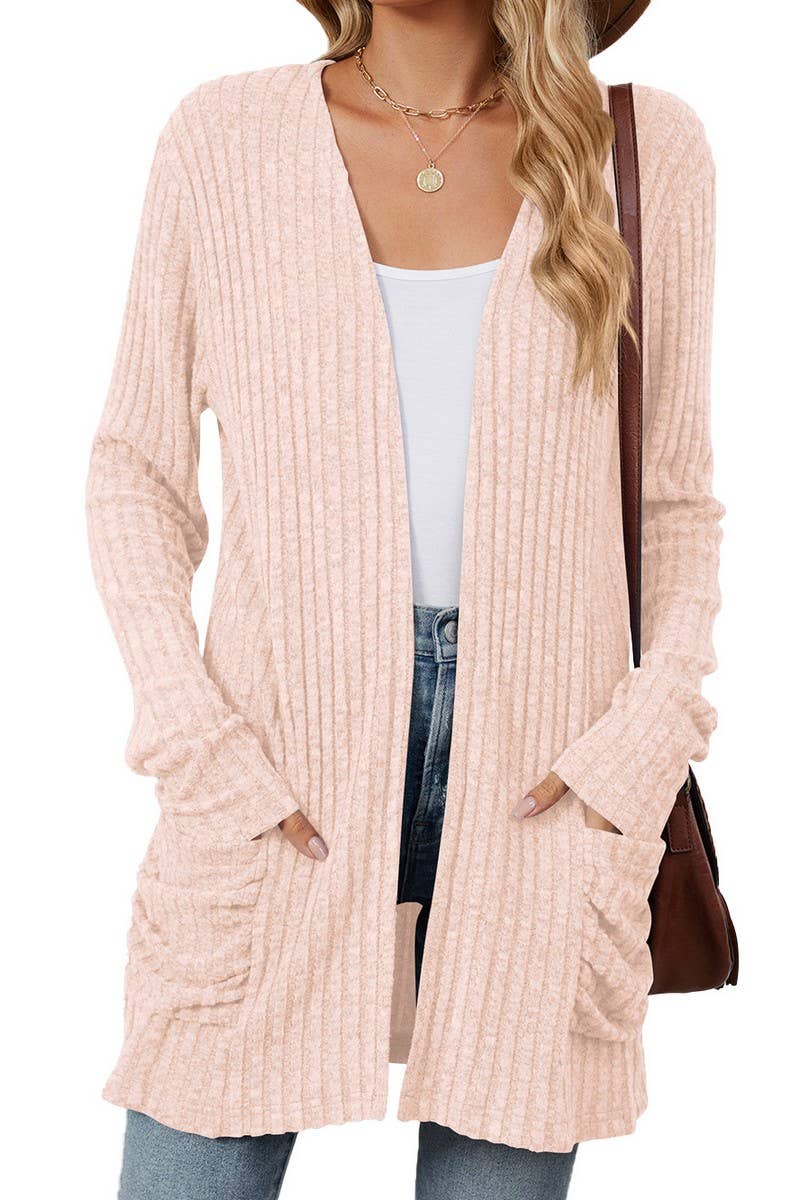 CWOCAL0812_SOLID COLOR POCKET KNITTED BOTTOMING CARDIGAN