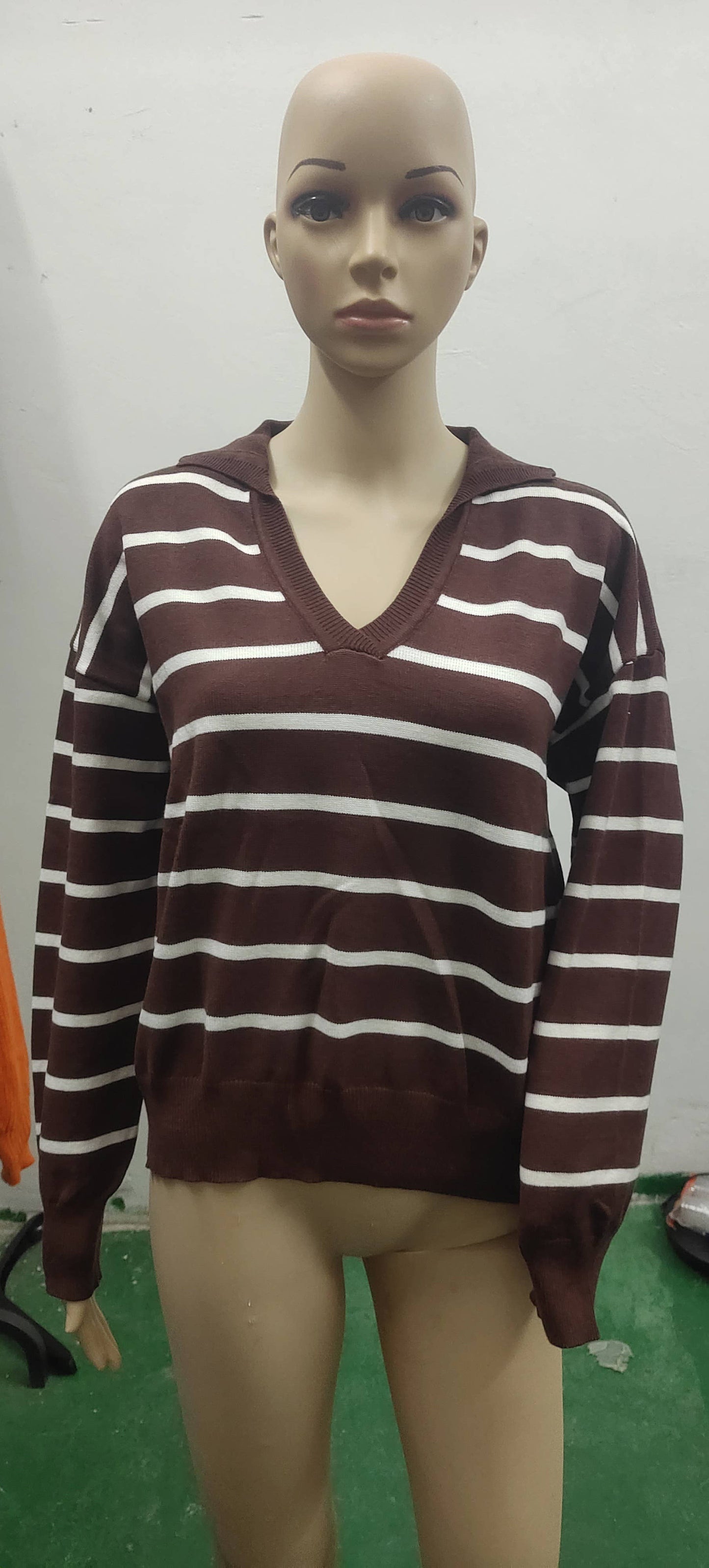 LONG SLEEVE POLO COLLAR STRIPED KNITWEAR