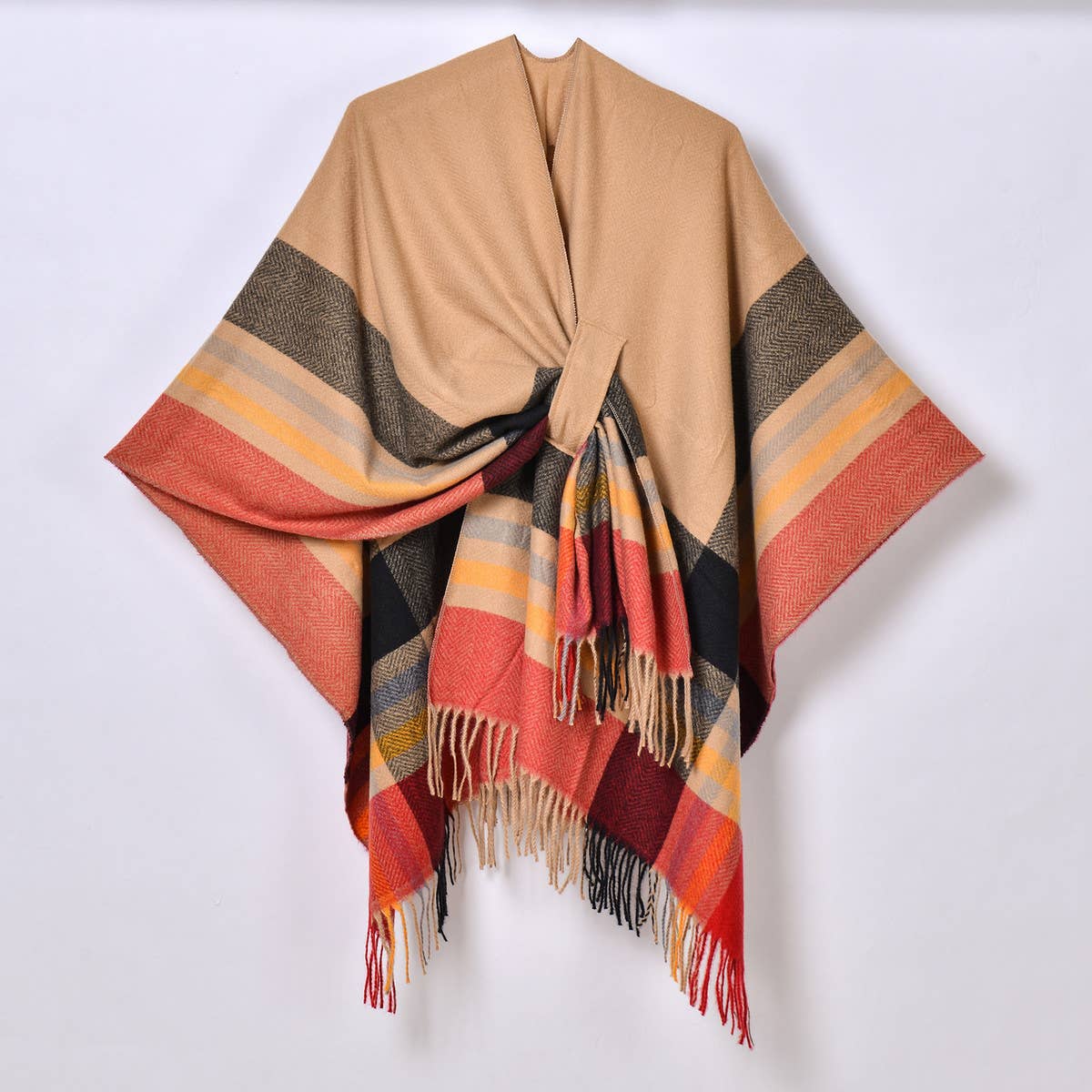 COLORFUL TASSEL STRIPED TIE SHAWL