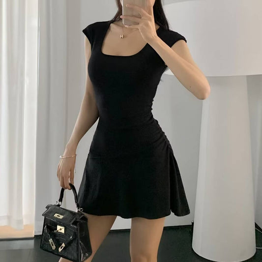 PURE TEMPERAMENT WAIST U-COLLAR DRESS