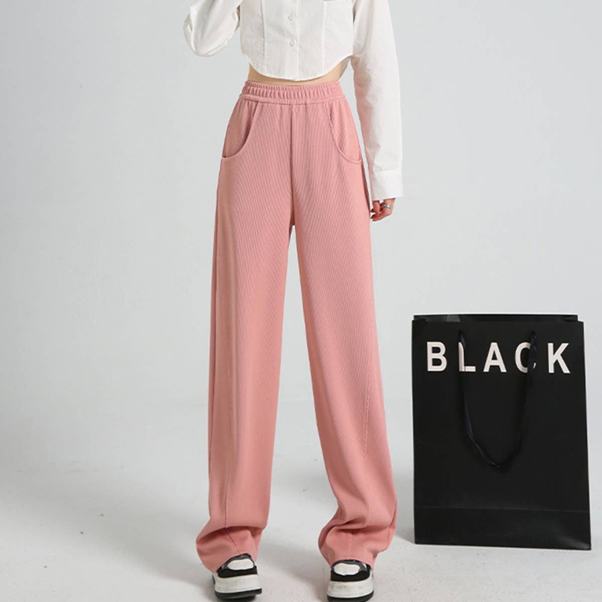 Loose high-waisted casual sports wide-leg pants