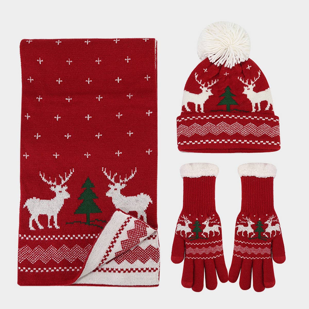 CHRISTMAS HAT SCARF GLOVES THREE PIECE SET_CWAH1595