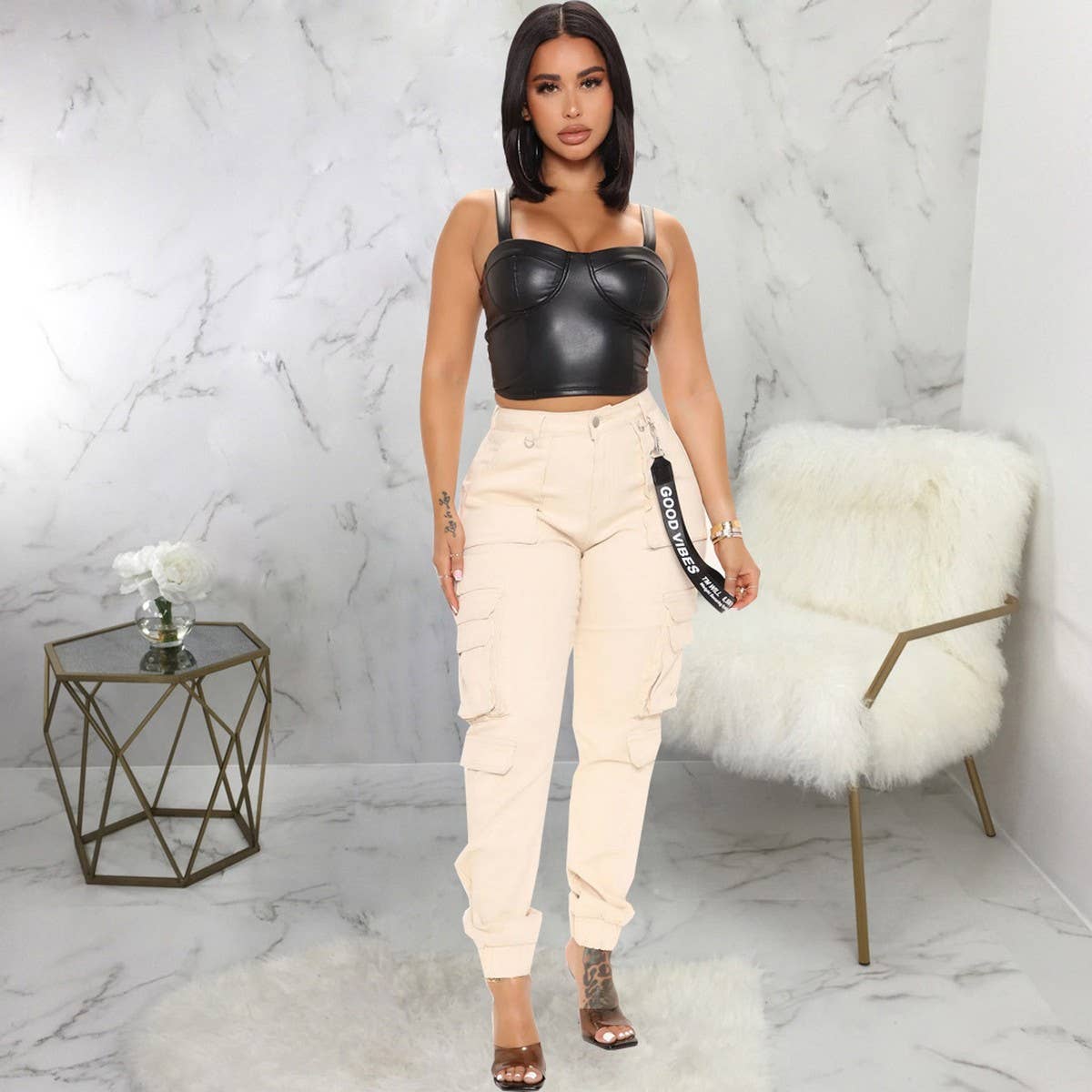 WOMENS SLIM FITTING MULTI POCKET CARGO PANTS_CWBLP0354