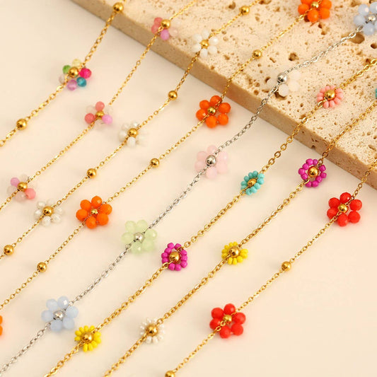 Colorful Stainless Steel Flower Anklet