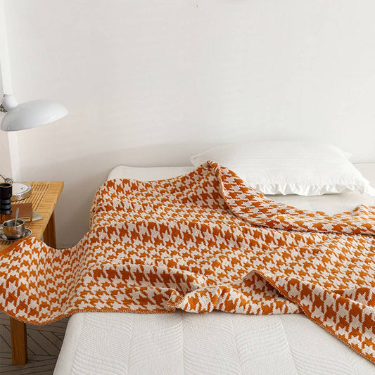 VERSATILE HOUNDSTOOTH KNITTED WOOL THROW BLANKET