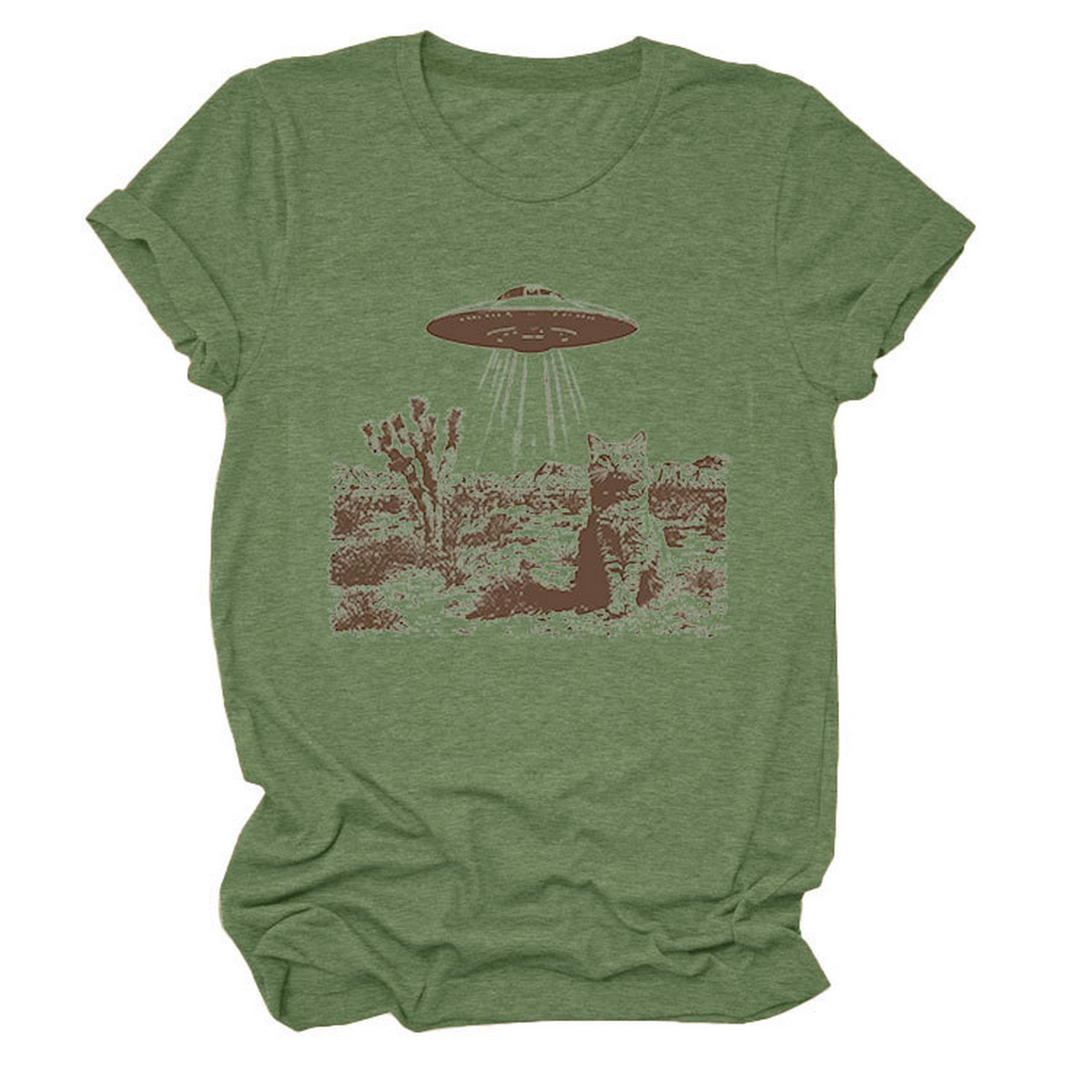 Cat and Spaceship Graphic Tee for Women_CWTTS1514