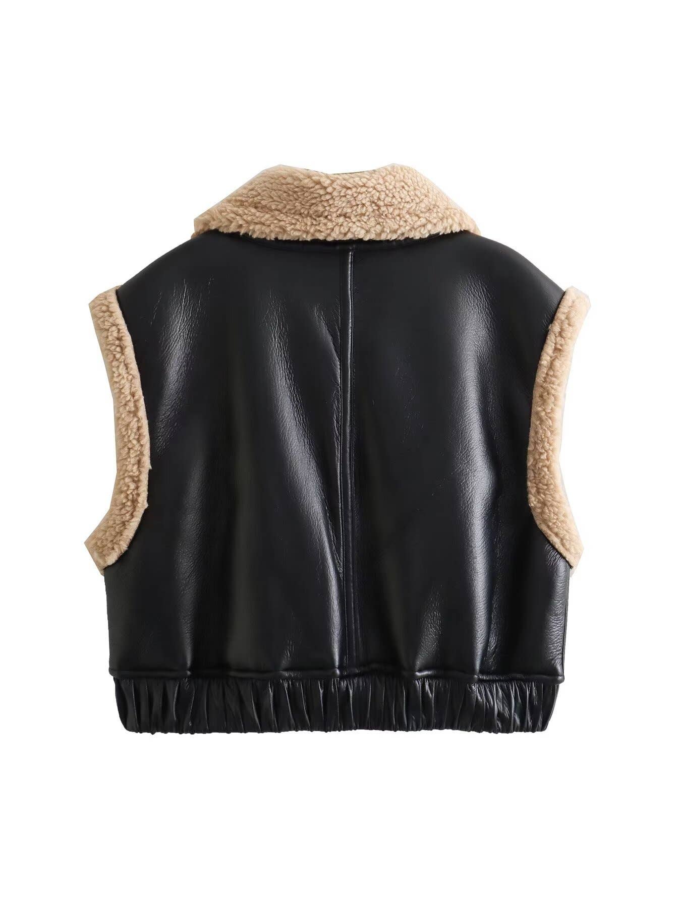 TWO-SIDED LEATHER PILOT IMITATION JACKET VEST