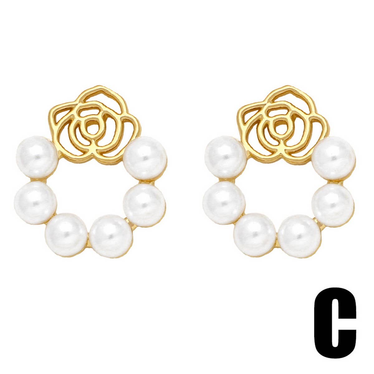 COPPER PLATED 18K GOLD FLOWER PEARL EARRINGS