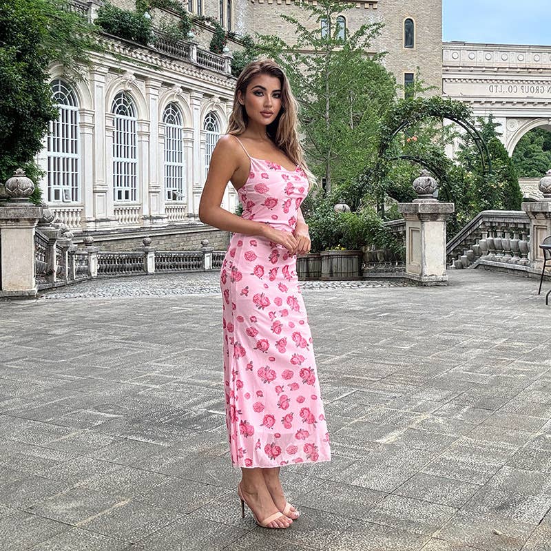 Printed strappy slimming dress cover the buttocks