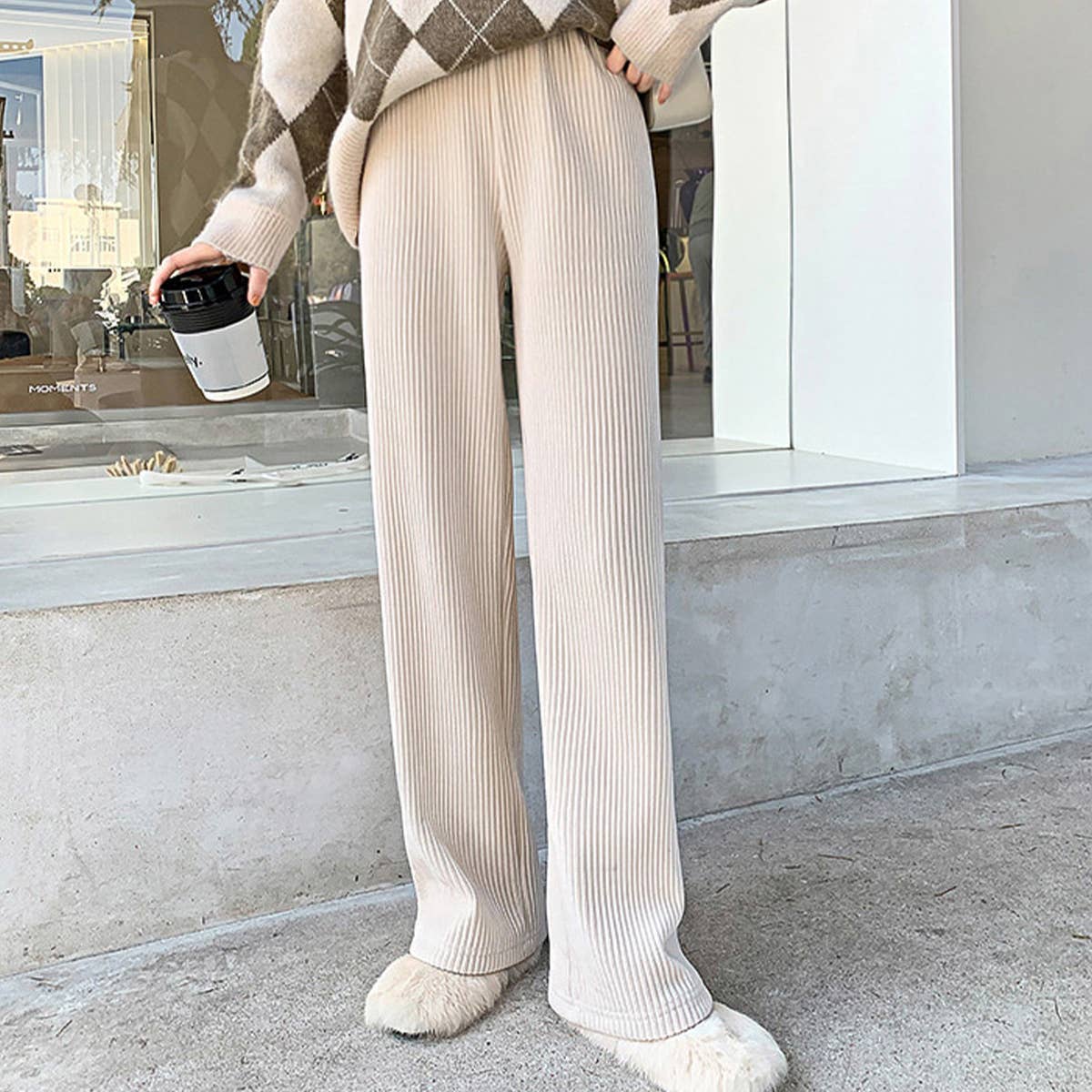 FLOOR-LENGTH HIGH WAISTED WIDE LEG STRAIGHT PANTS