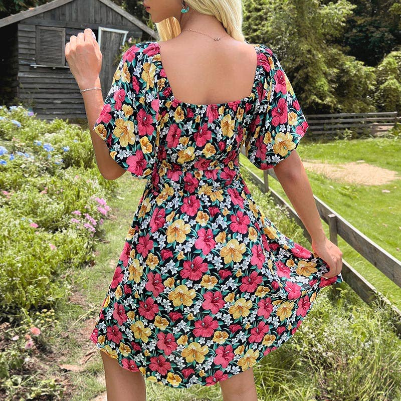 PRINTED SKIRT WITH RUFFLED SHOULDER AND WAIST