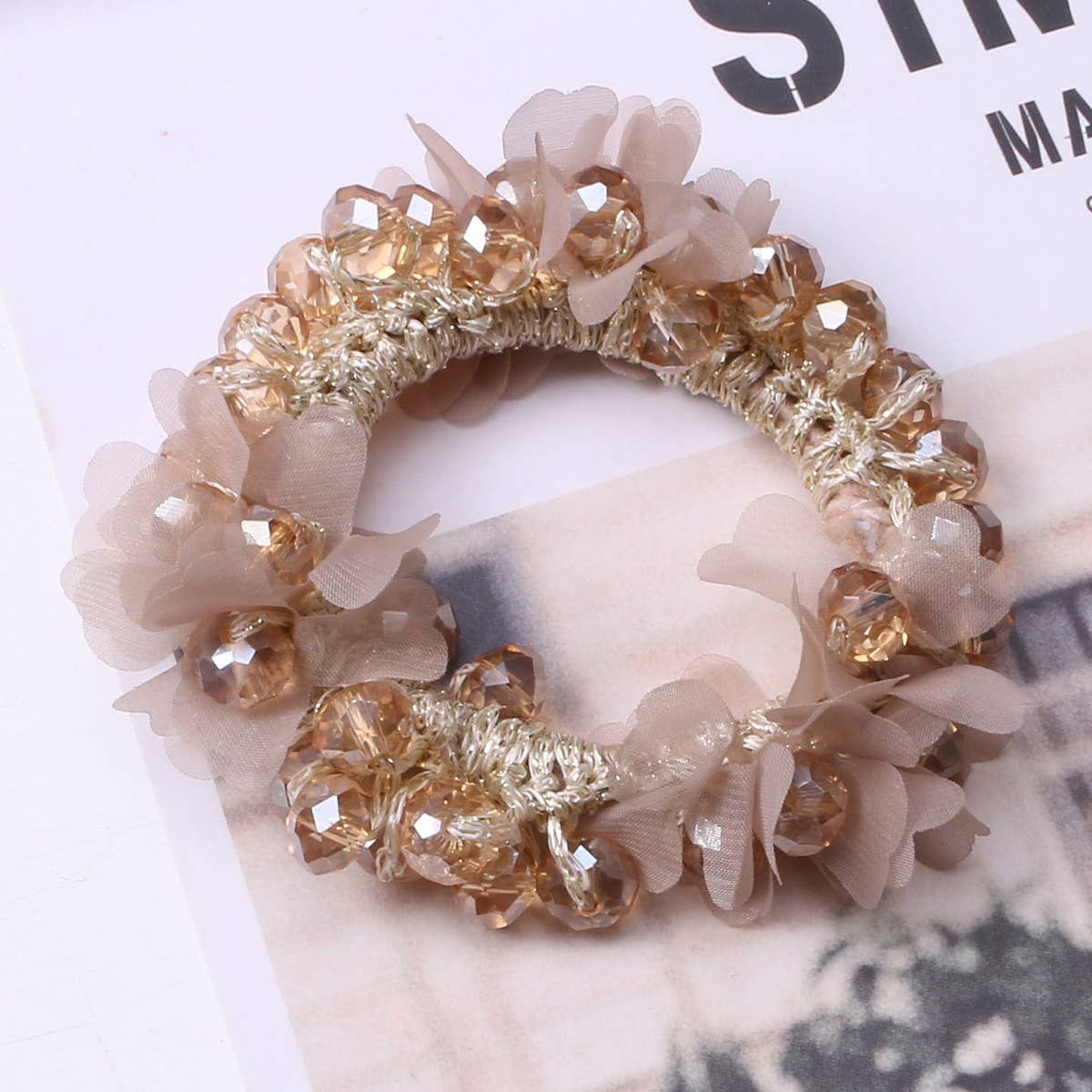 Cute Crystal Heart Organza Elastic Hair Tie