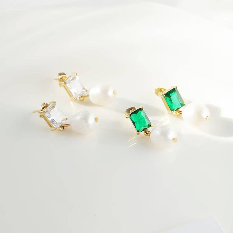 Popular stainless steel pearl zircon earrings