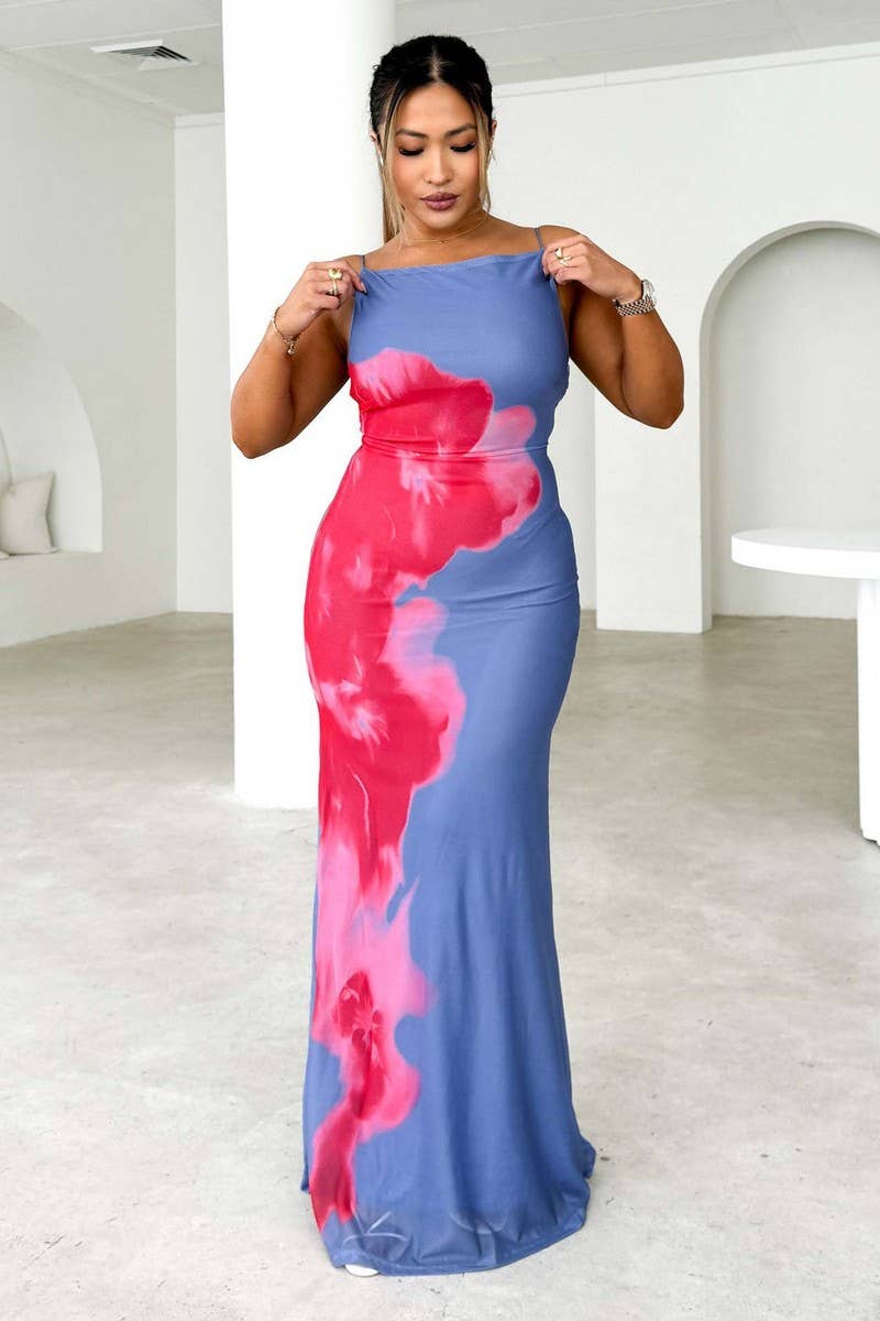 CWDMD5580_COLORBLOCK FLORAL PRINT SLIM CAMI MAXI DRESS