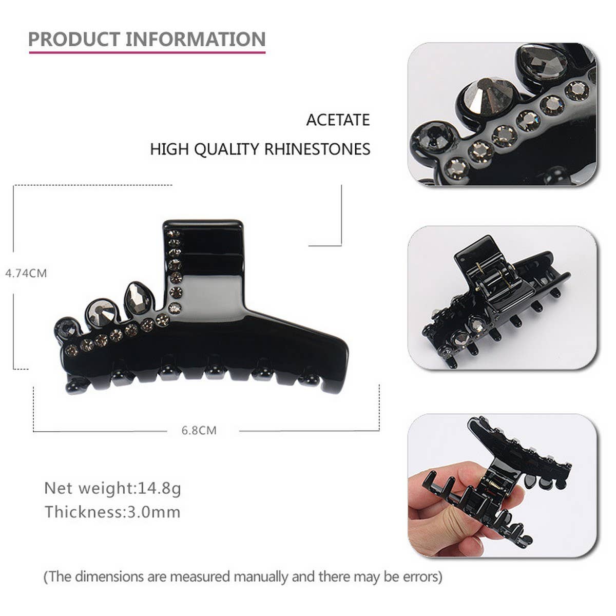 CRYSTAL CLIP ACETATE EXQUISITE HAIRPIN SHARK CLIP