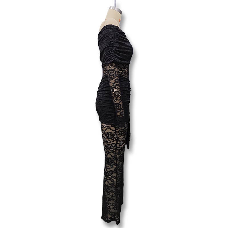 Lace patchwork see-through one-piece trousers