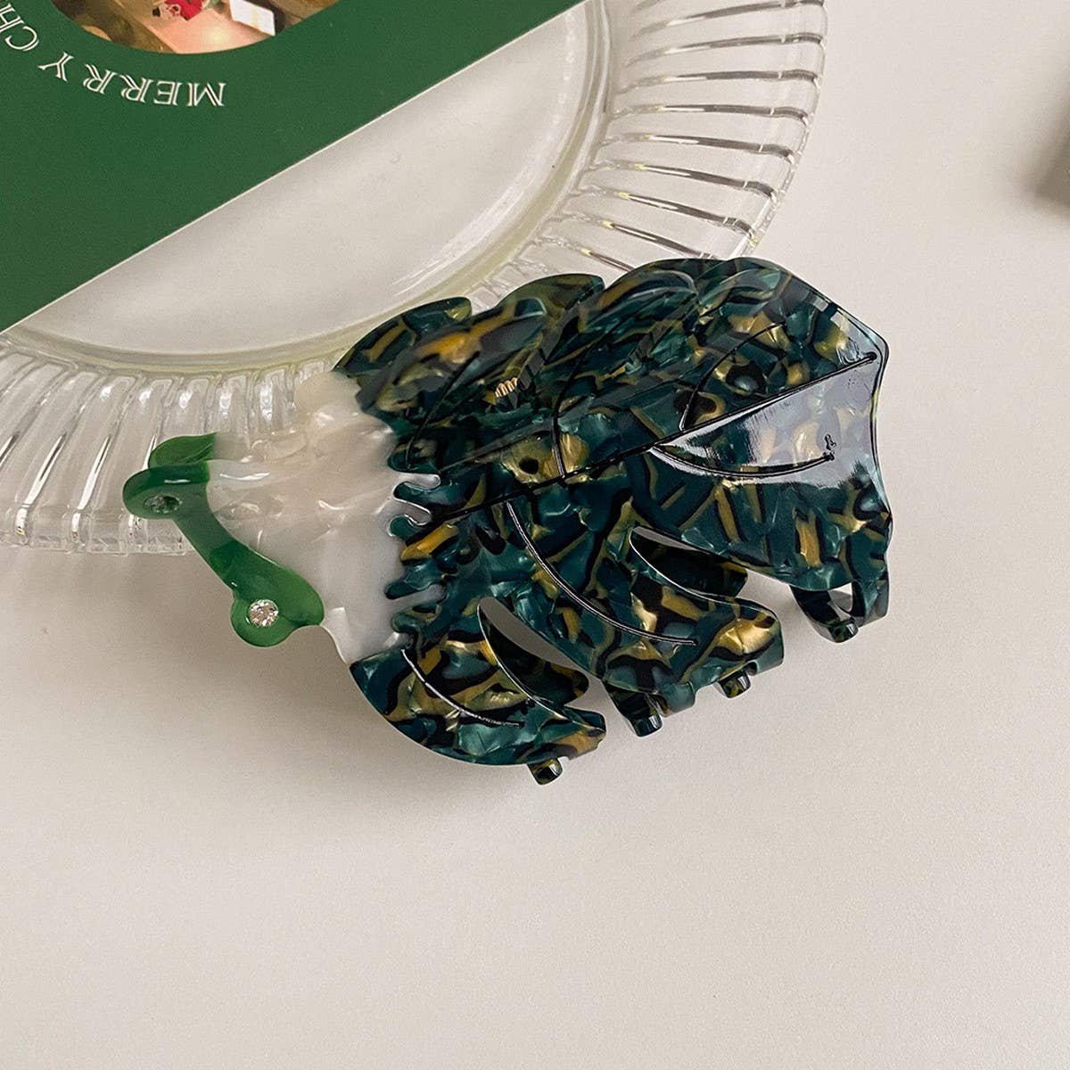 Cute Green Frog & Ginkgo Leaf Hair Clip