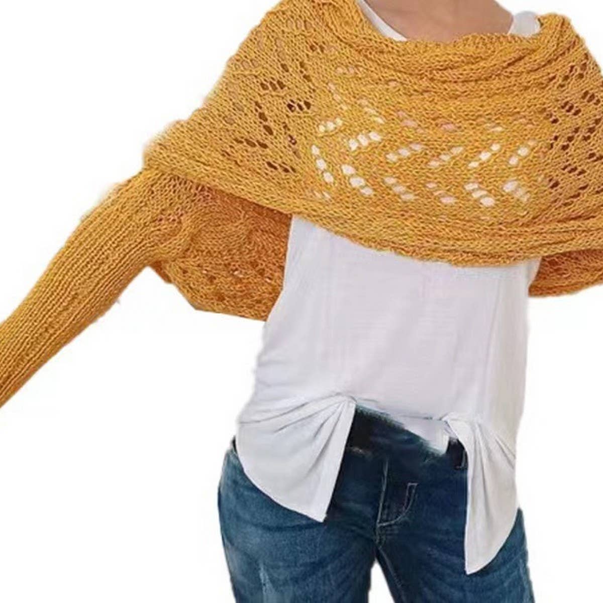 CWASC1793_TWISTED HOLLOW LONG SLEEVE SHAWL COLLAR SCARF