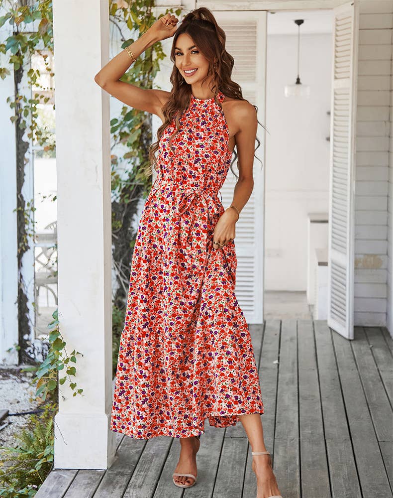 NECKLINE FLORAL HEMLINE DRESS