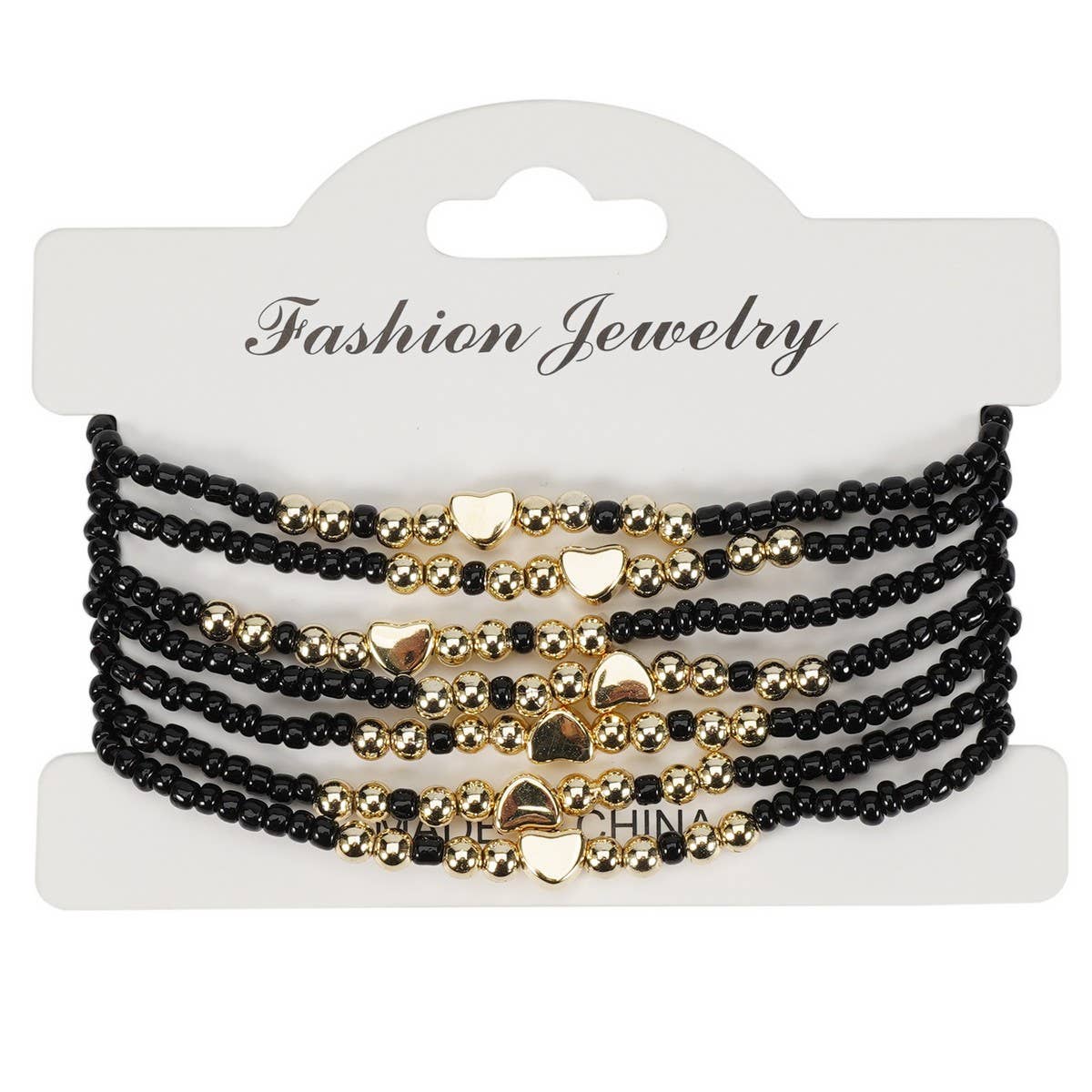 CWAJE05685_BOHO HEART MULTI LAYER ELASTIC BEADED BRACELET