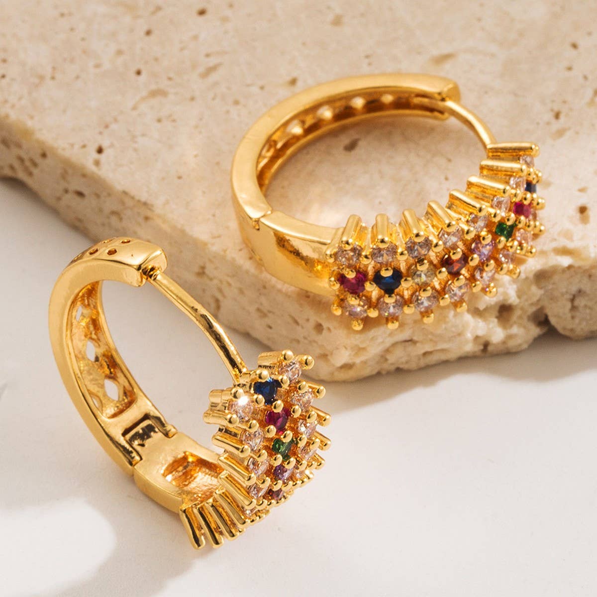 Gold-Plated CZ Hoop Earrings Women¡¯s Chic Style