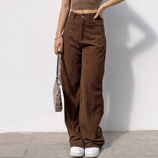 SOLID COLOR HIGH WAISTE CASUAL STRAIGHT LEG PANTS