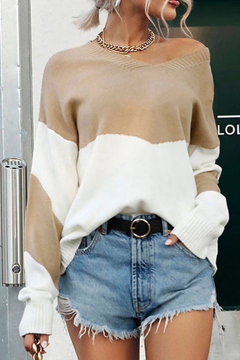 CWOSWL1610_V-Neck Long Sleeve Pullover Sweater