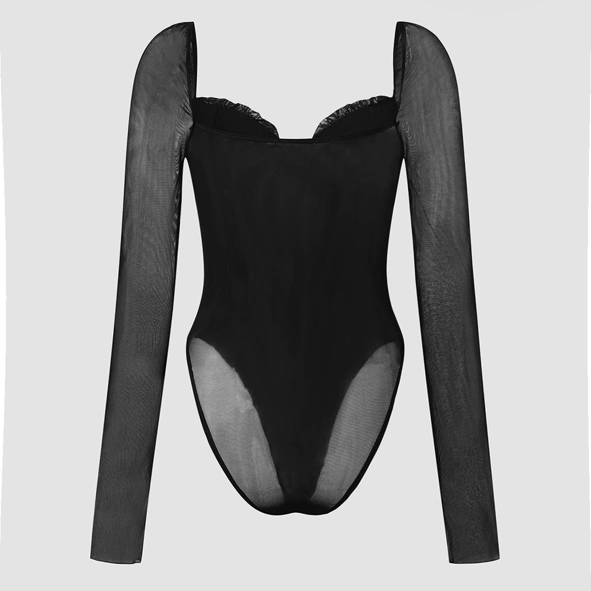 SEXY DOUBLE-LAYER MESH RUFFLED BODYSUIT