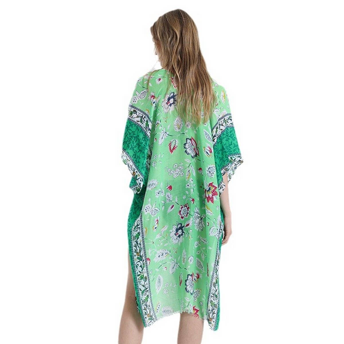 Floral Border Satin Scarf ? Elegant Beach Wrap