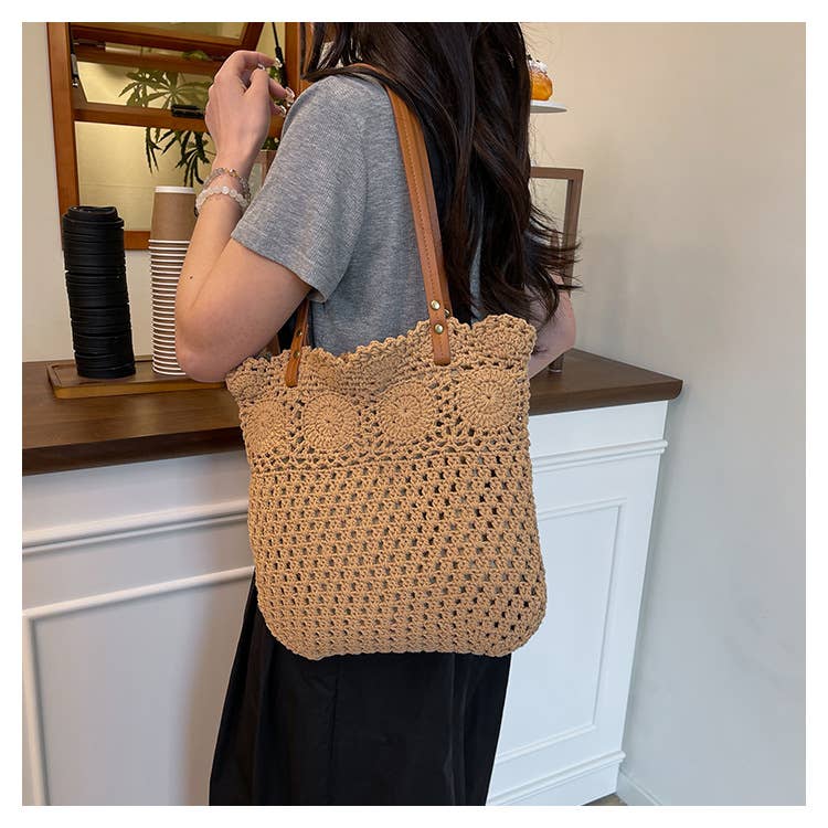 Hollowed-out large-capacity artistic woven bag