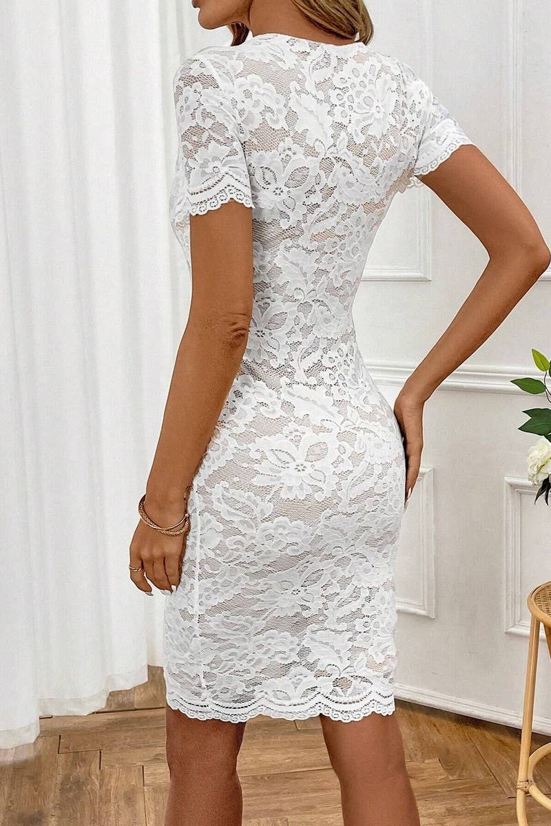 CWDSD8262_CREW NECK LACE SHORT SLEEVE MINI DRESS
