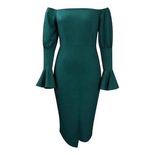 TRUMPET SLEEVE HIP-HUGGING TIGHT FASHION DRESS