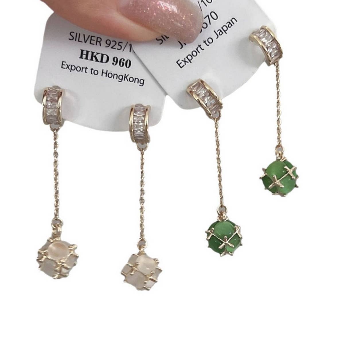 UNIQUE OPAL C-SHAPED TASSEL STUD EARRINGS